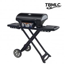 Outdoor 2 Burner Portable LP Propane Gas Grill Griddle with Top Cover, Wheels, & Storage Shelf for BBQ Cooking, Black